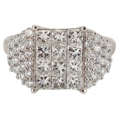 18K White Gold Invisible Set Princess Cut Diamond Three Stone Cocktail Ring