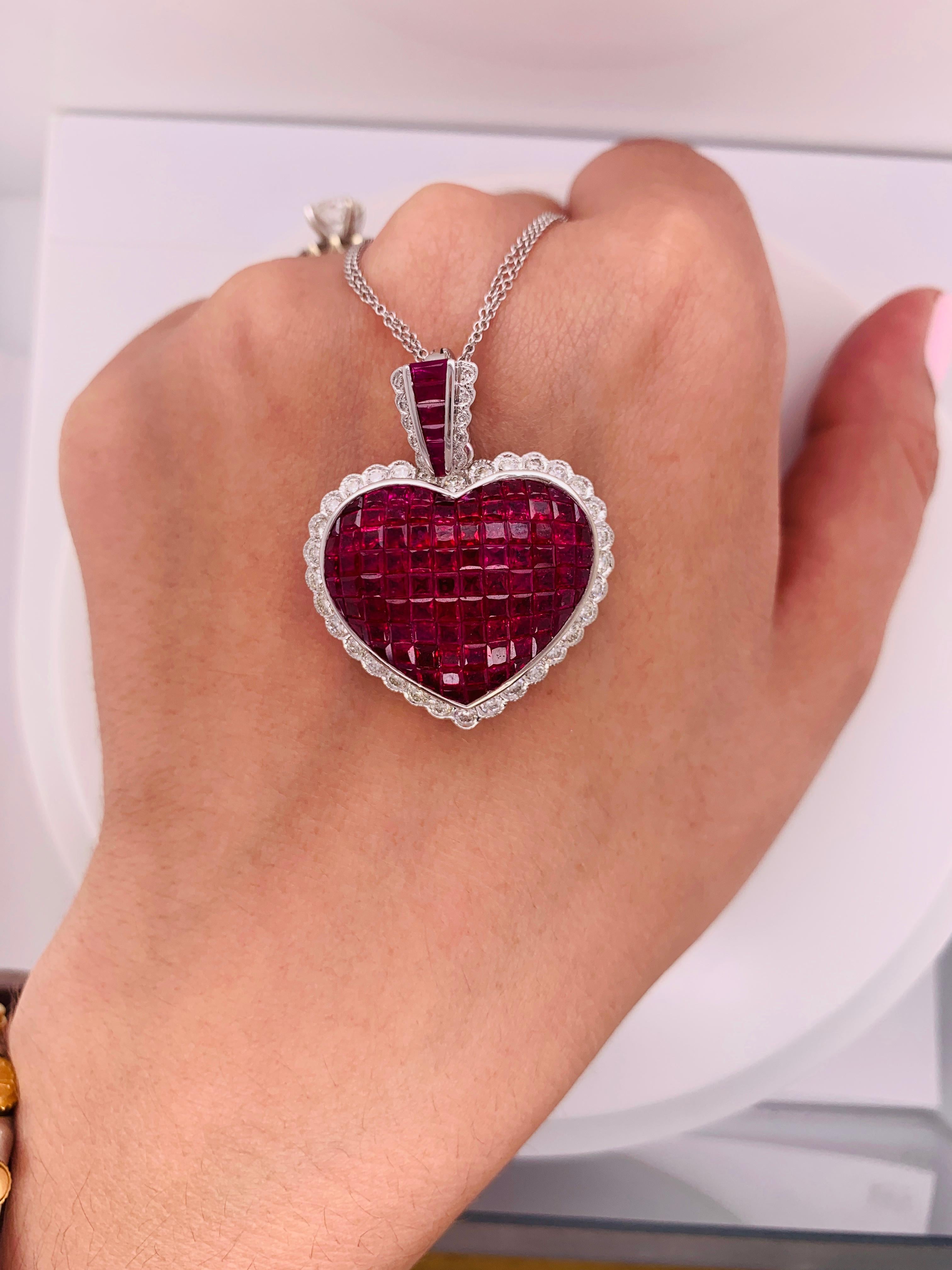 invisible set ruby heart pendant