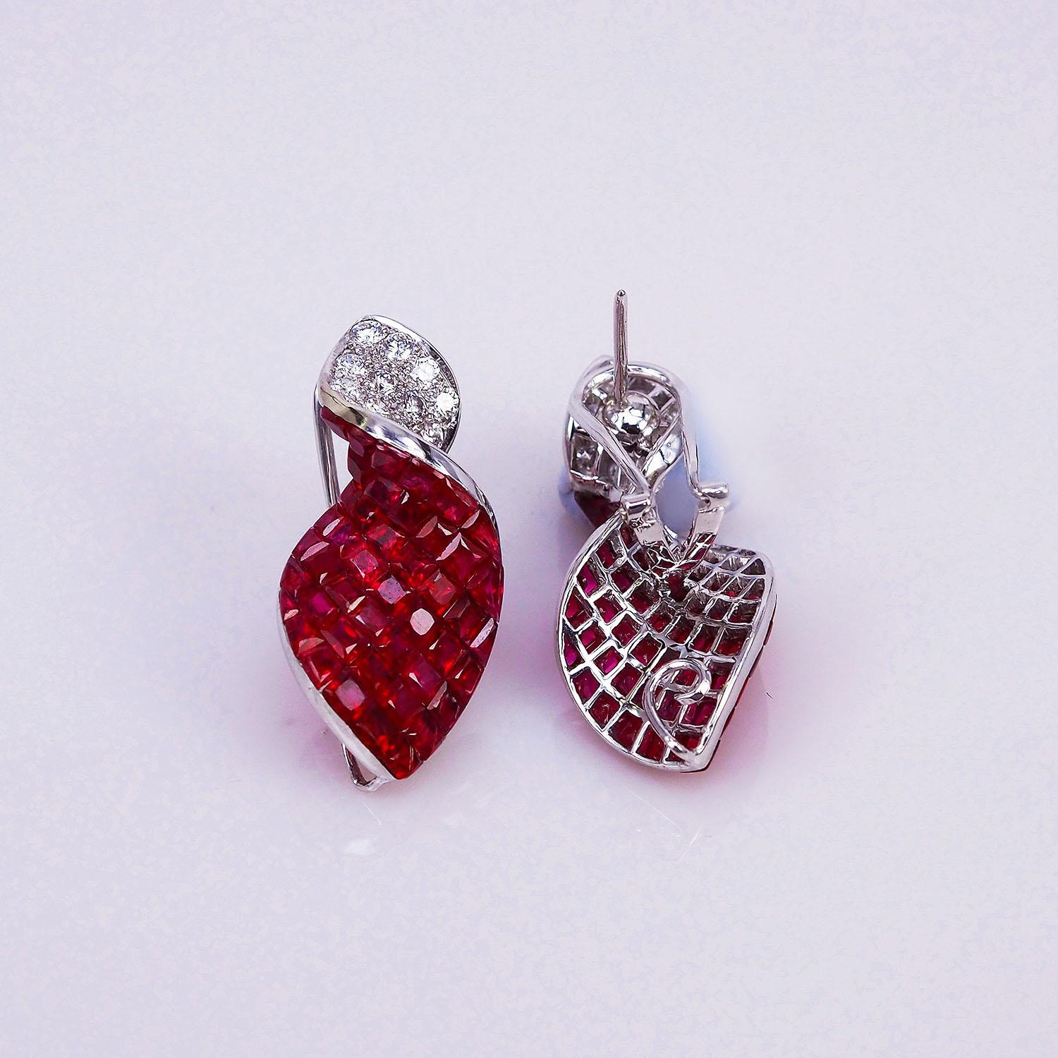 We use the top quality Ruby which make in invisible setting.We set the stone in perfection as we are professional in this kind of setting more than 40 years.The invisible is a highly technique .We cut and groove every stone .Therefore; we can