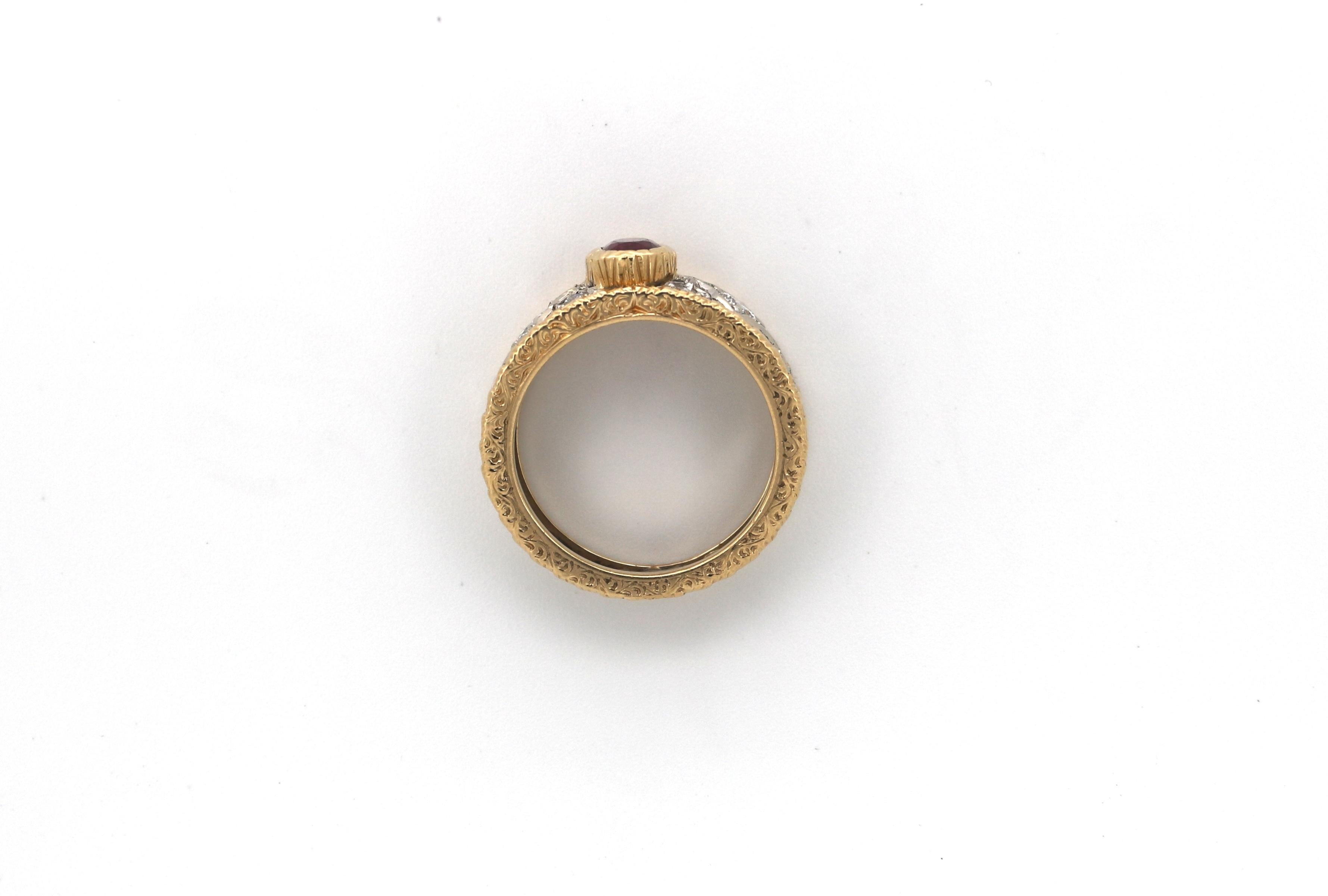 Italienischer Diamant- und Rubinring aus 18 Karat Weißgold (Ovalschliff) im Angebot