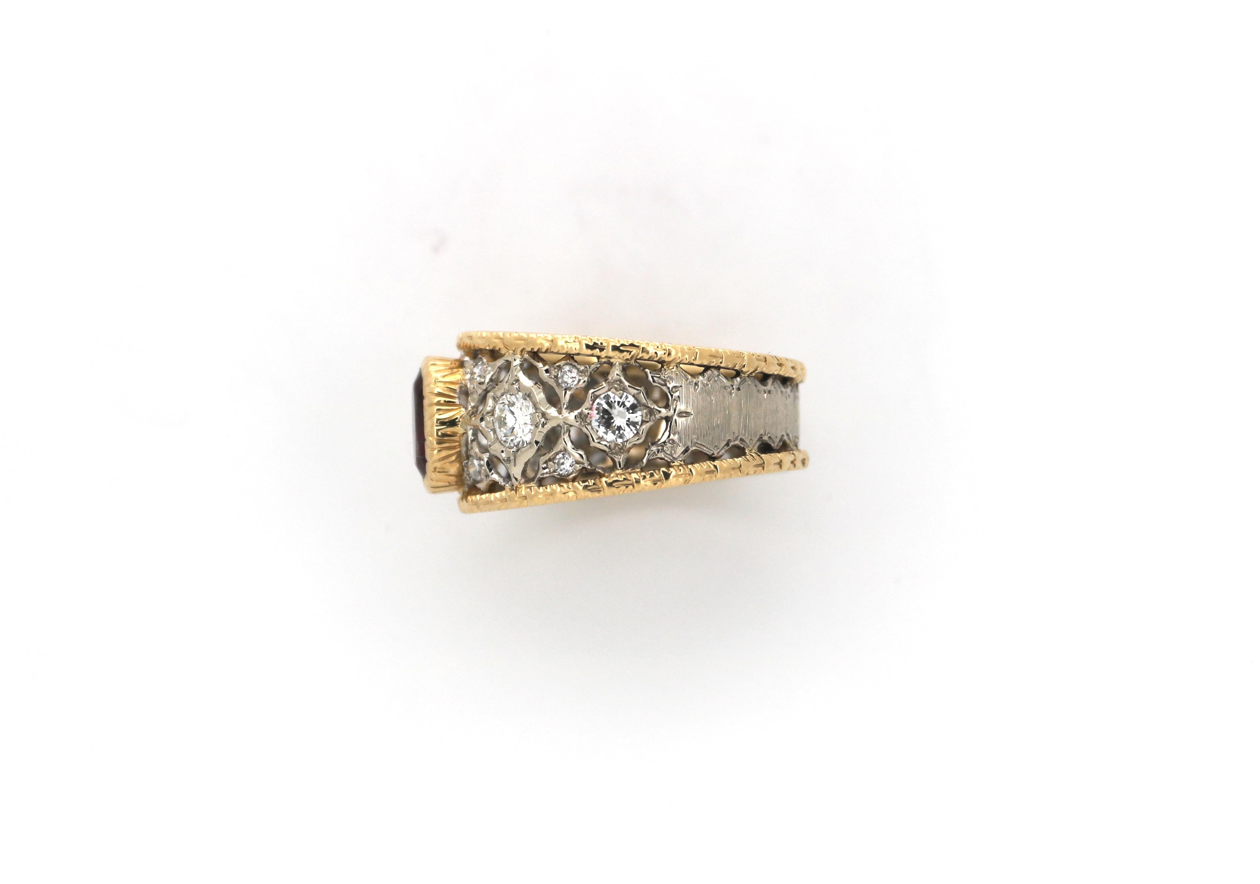 Italienischer Diamant- und Rubinring aus 18 Karat Weißgold Damen im Angebot