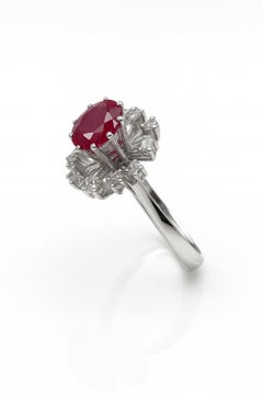 18K White Gold Italian Ruby Ring with Diamond Accents