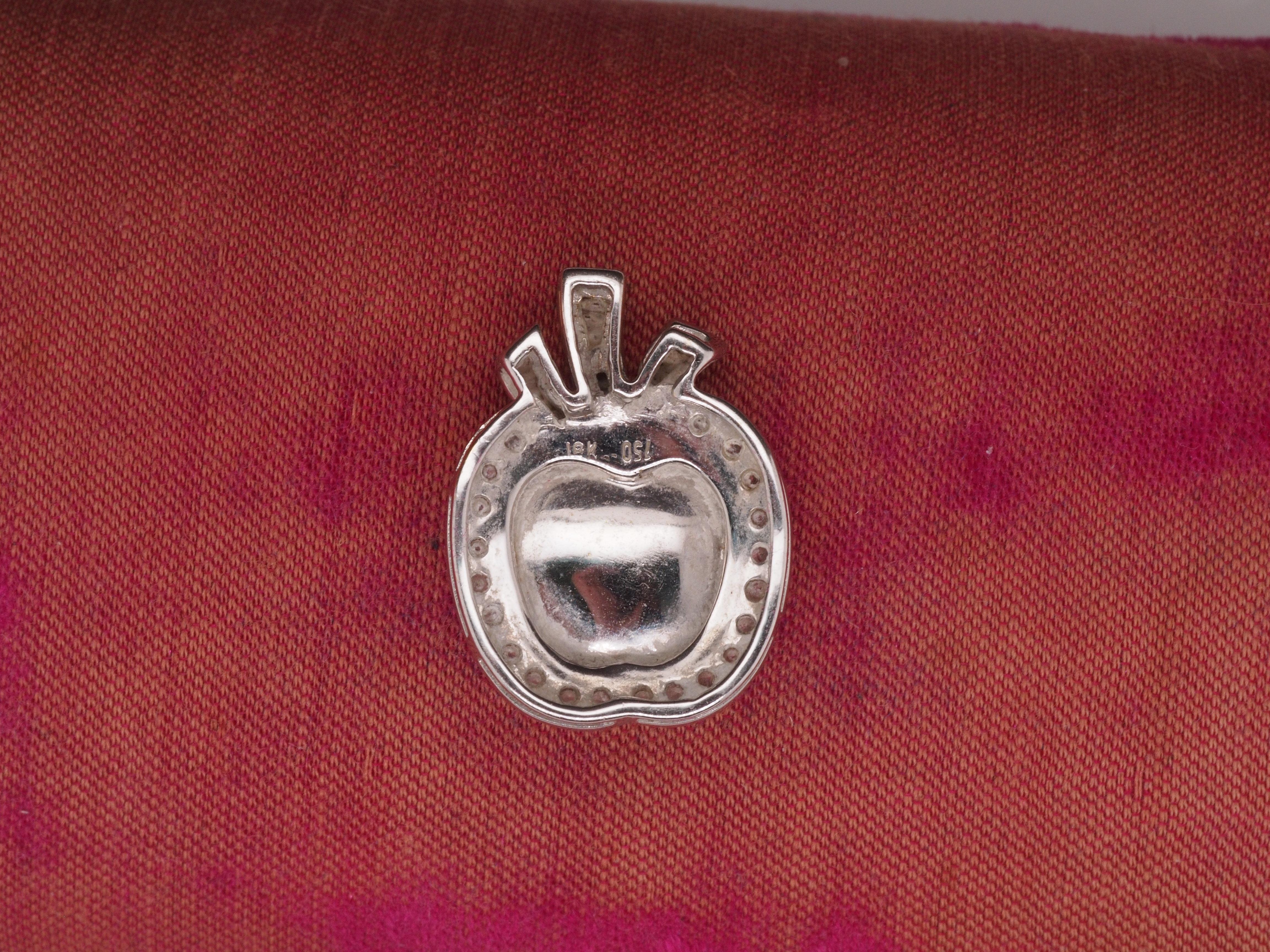 Contemporary 18K White Gold Jade Apple and Diamond Pendant For Sale