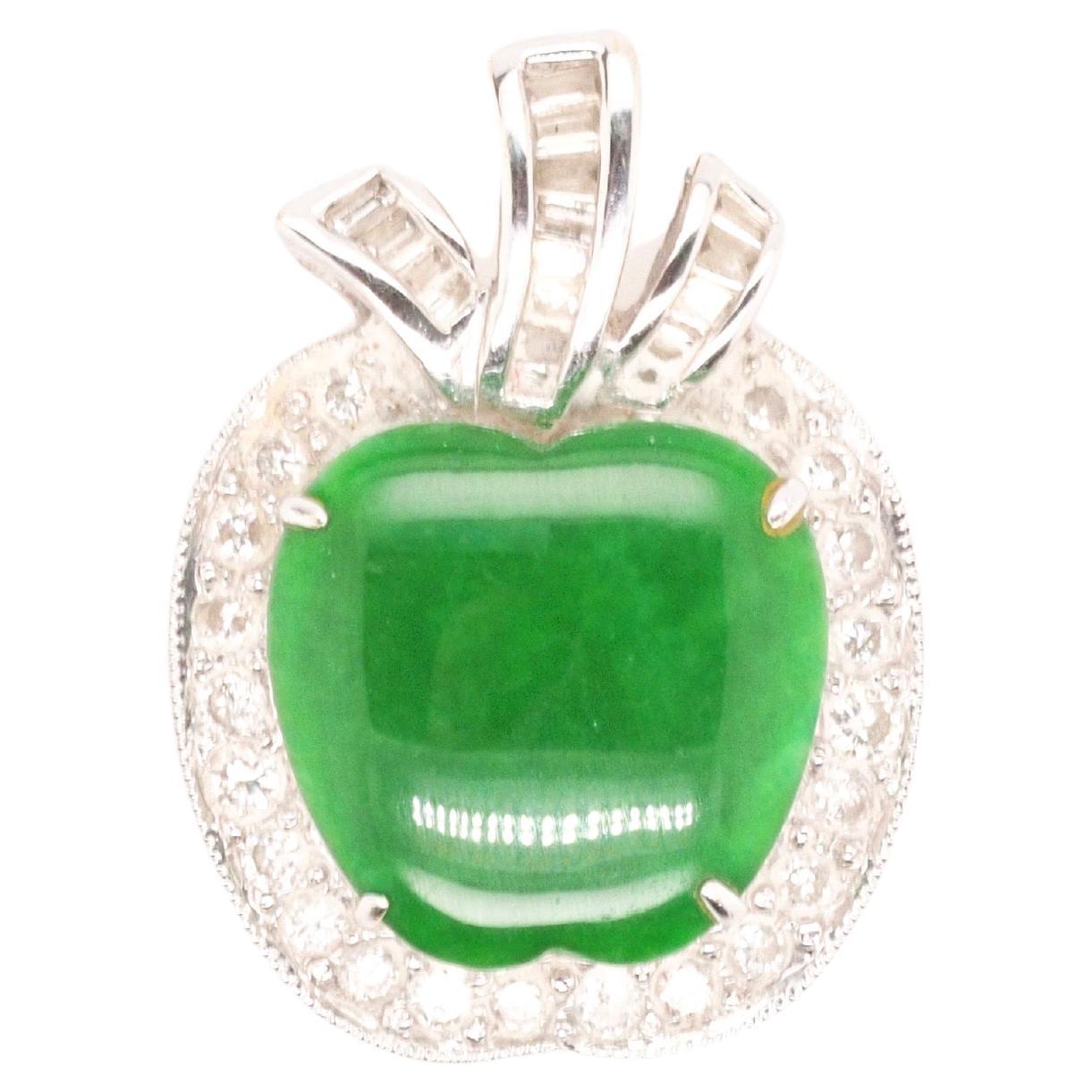 Pendentif pomme en jade et diamant en or blanc 18K