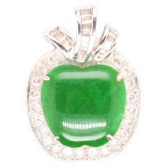 18K White Gold Jade Apple and Diamond Pendant