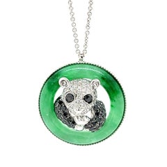 18K White Gold Jade Bamboo & Panda Necklace with Diamonds