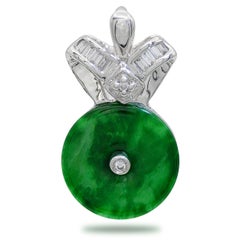 18K White Gold Jadeite Jade and Diamond Pendant