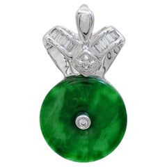 18K White Gold Jadeite Jade and Diamond Pendant