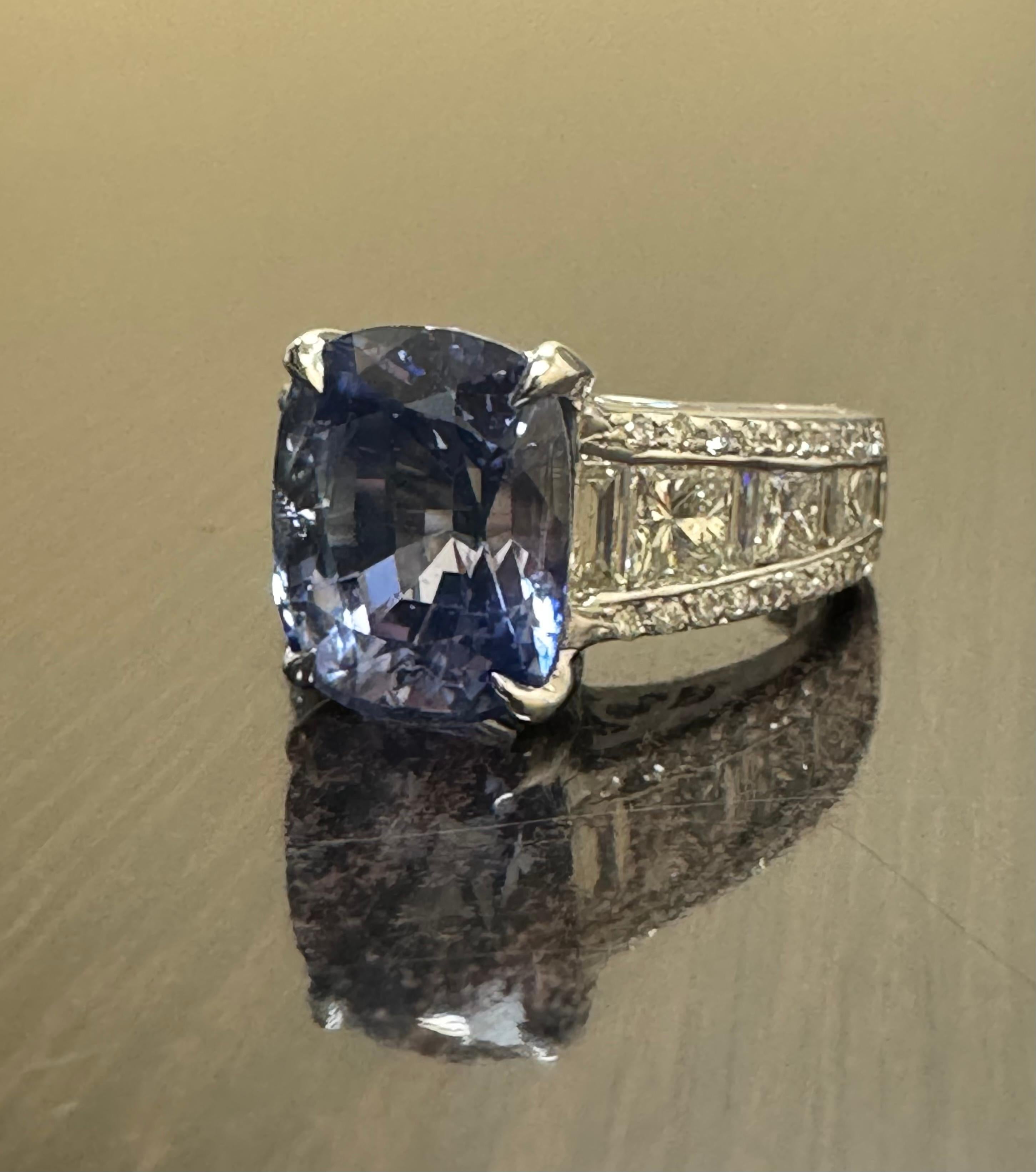 Art Deco 18K White Gold JB Star Diamond GIA Certified 8.12 Carat No Heat Sapphire Ring For Sale