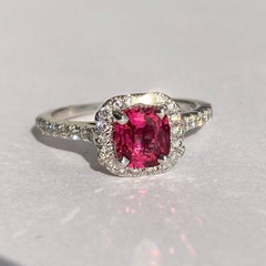 18k White Gold Jedi, 'Pinkish-Red' Bur and White Diamond Halo Ring