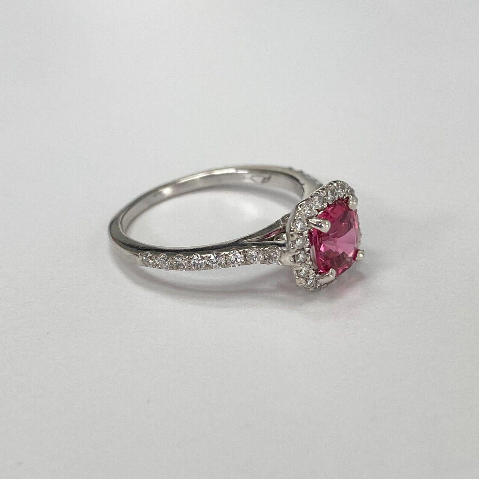 18k White Gold Jedi, 'Pinkish-Red' Bur and White Diamond Halo Ring In New Condition In Los Angeles, CA