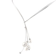 18K White Gold Kailis Comet Lariat Diamonds Australian Pearls Necklace