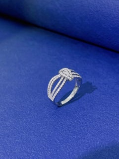 18K White Gold Knot Hollow Band Ring with Natural Diamonds