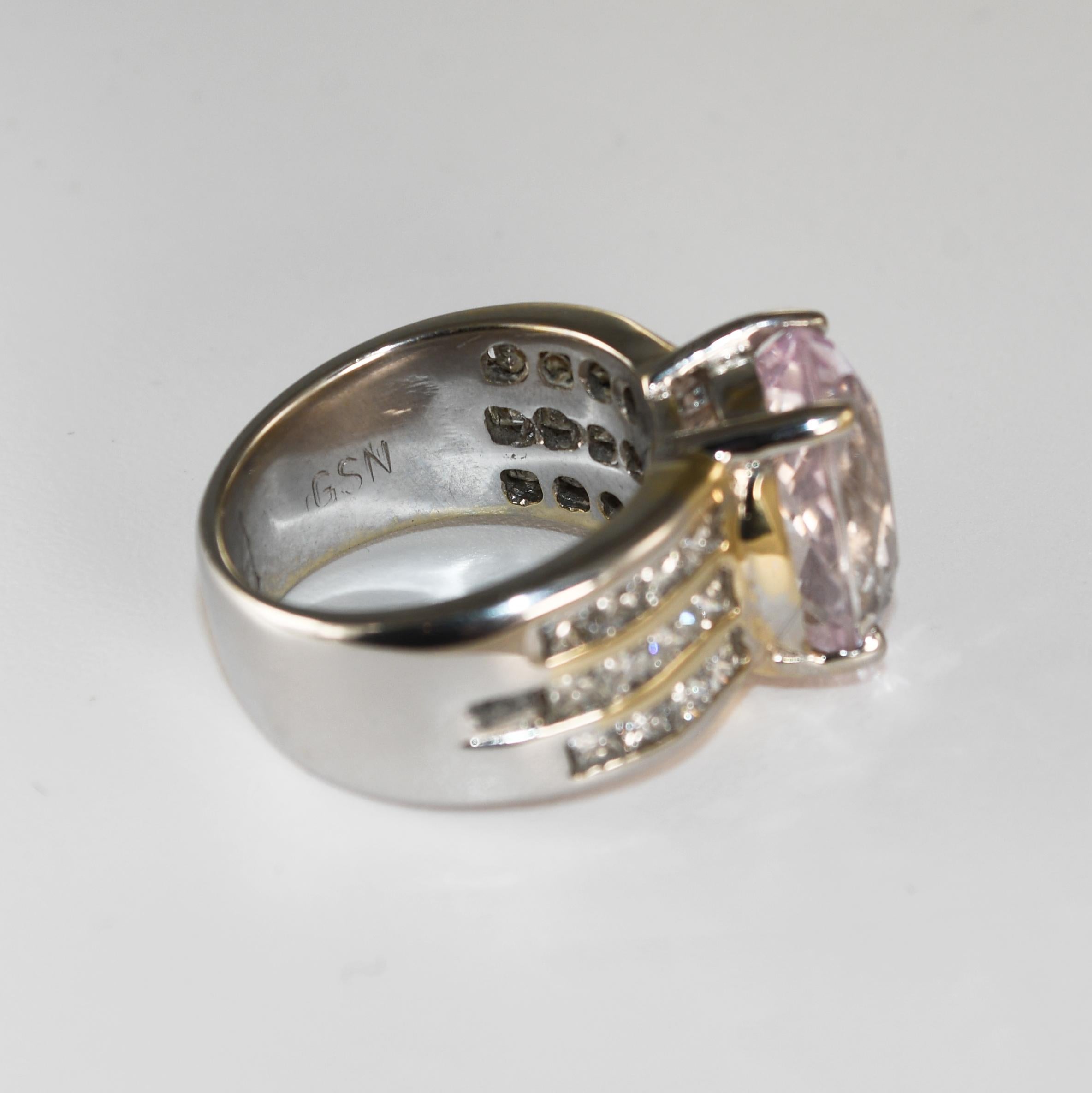 18K White Gold Kunzite and Diamond Ring 13.7g For Sale 2