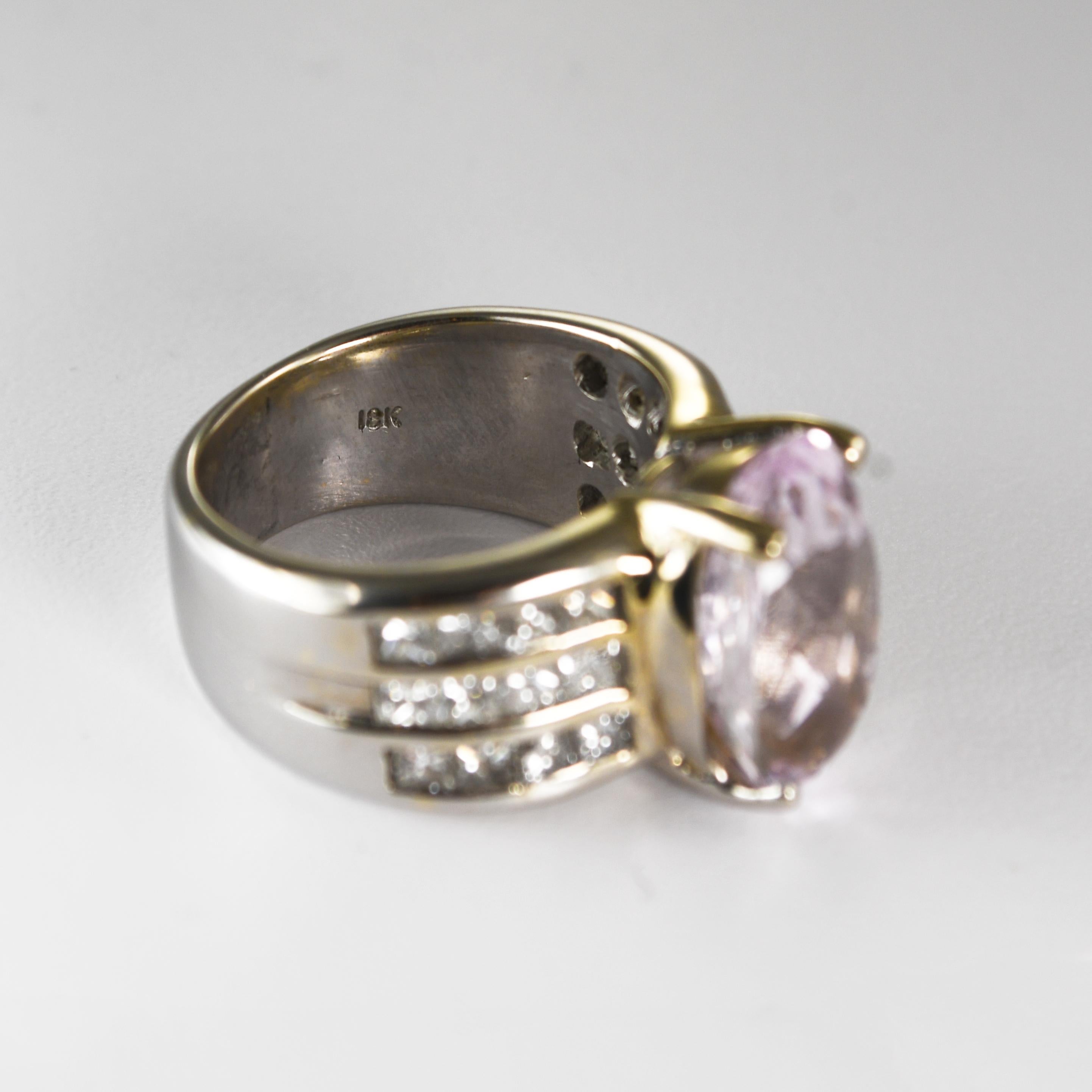 18K White Gold Kunzite and Diamond Ring 13.7g For Sale 3