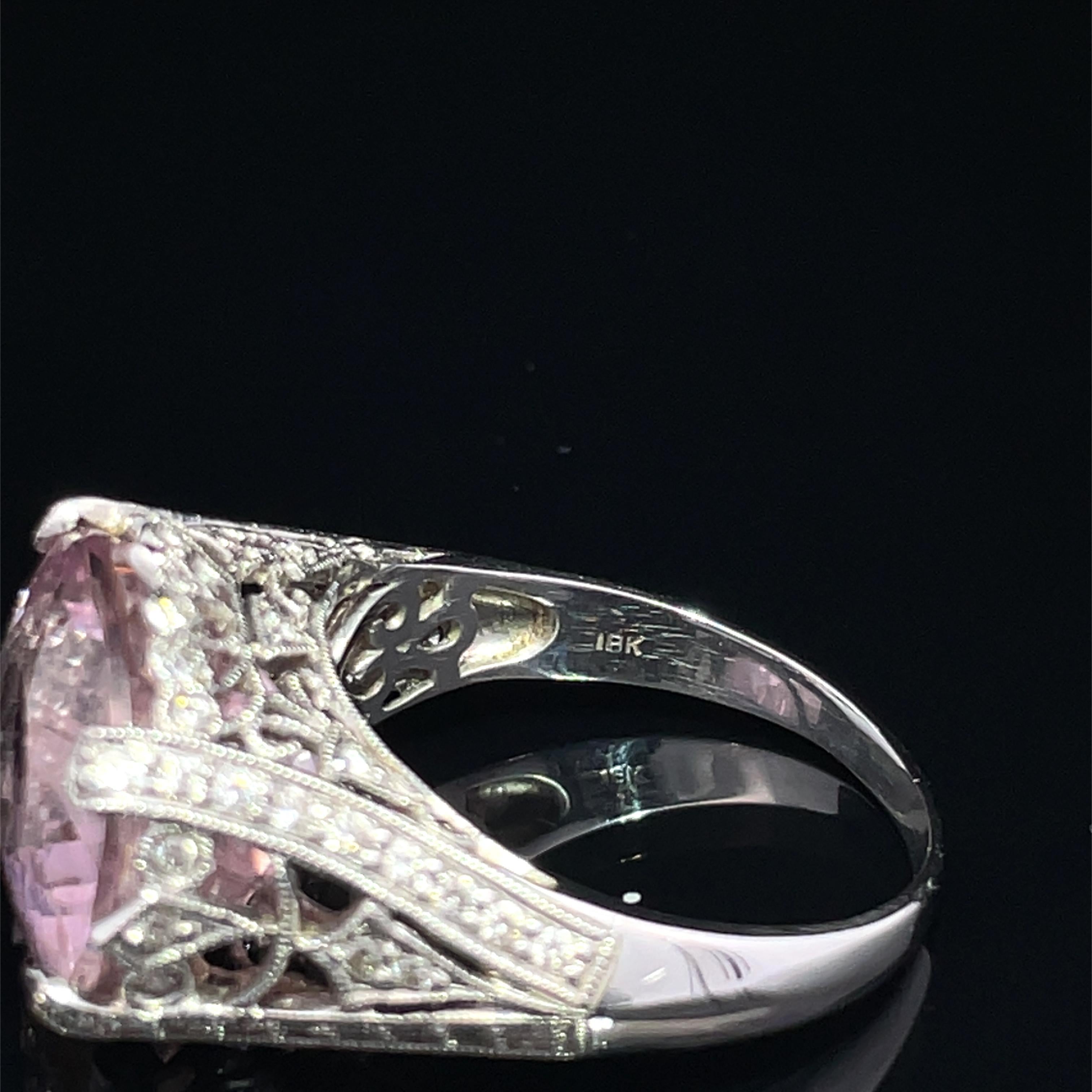 18k Weißgold Kunzit und Diamant Ring im Angebot 1