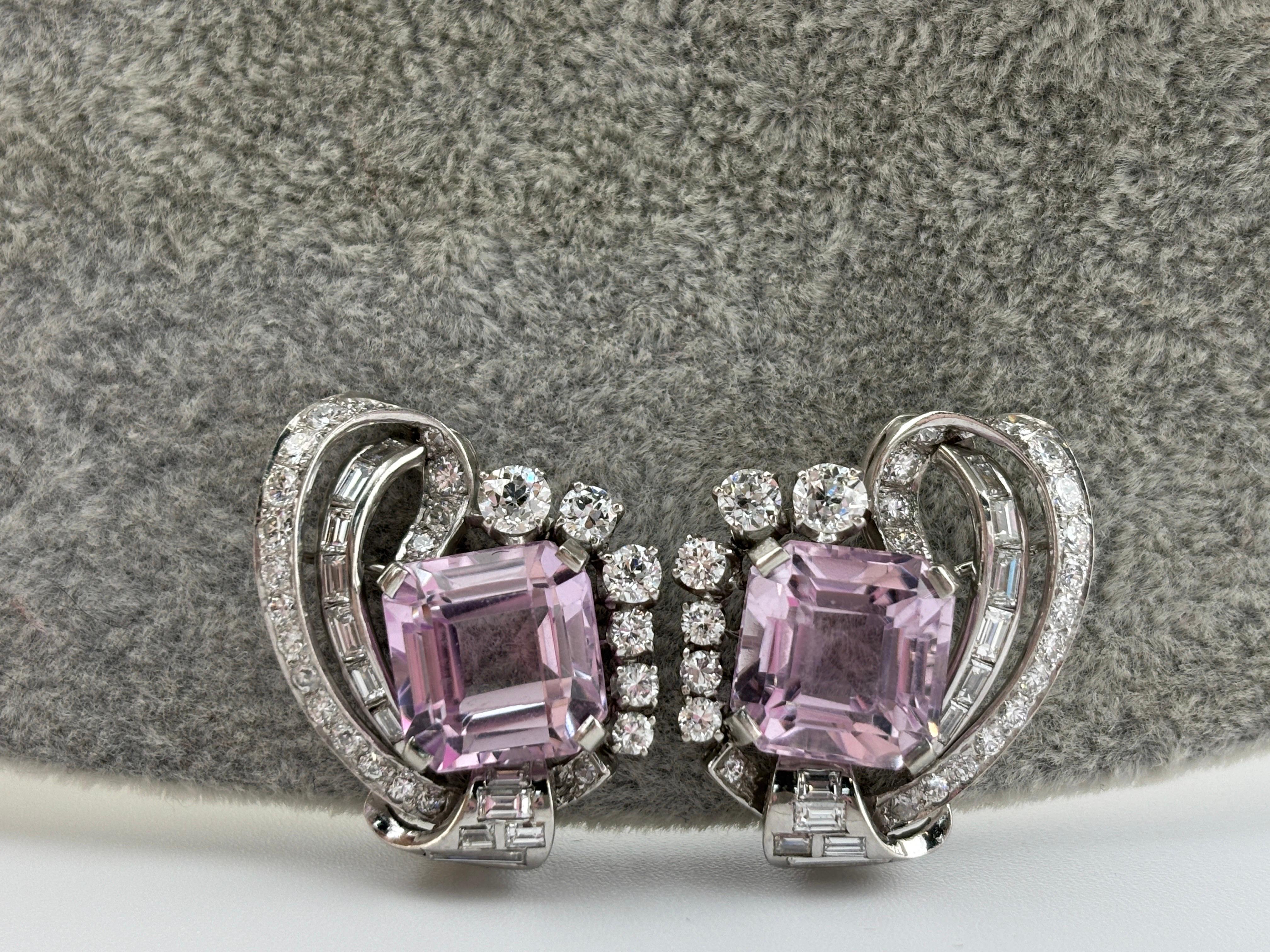 18k White Gold Kunzite & Diamond Earrings/Clip On For Sale 5