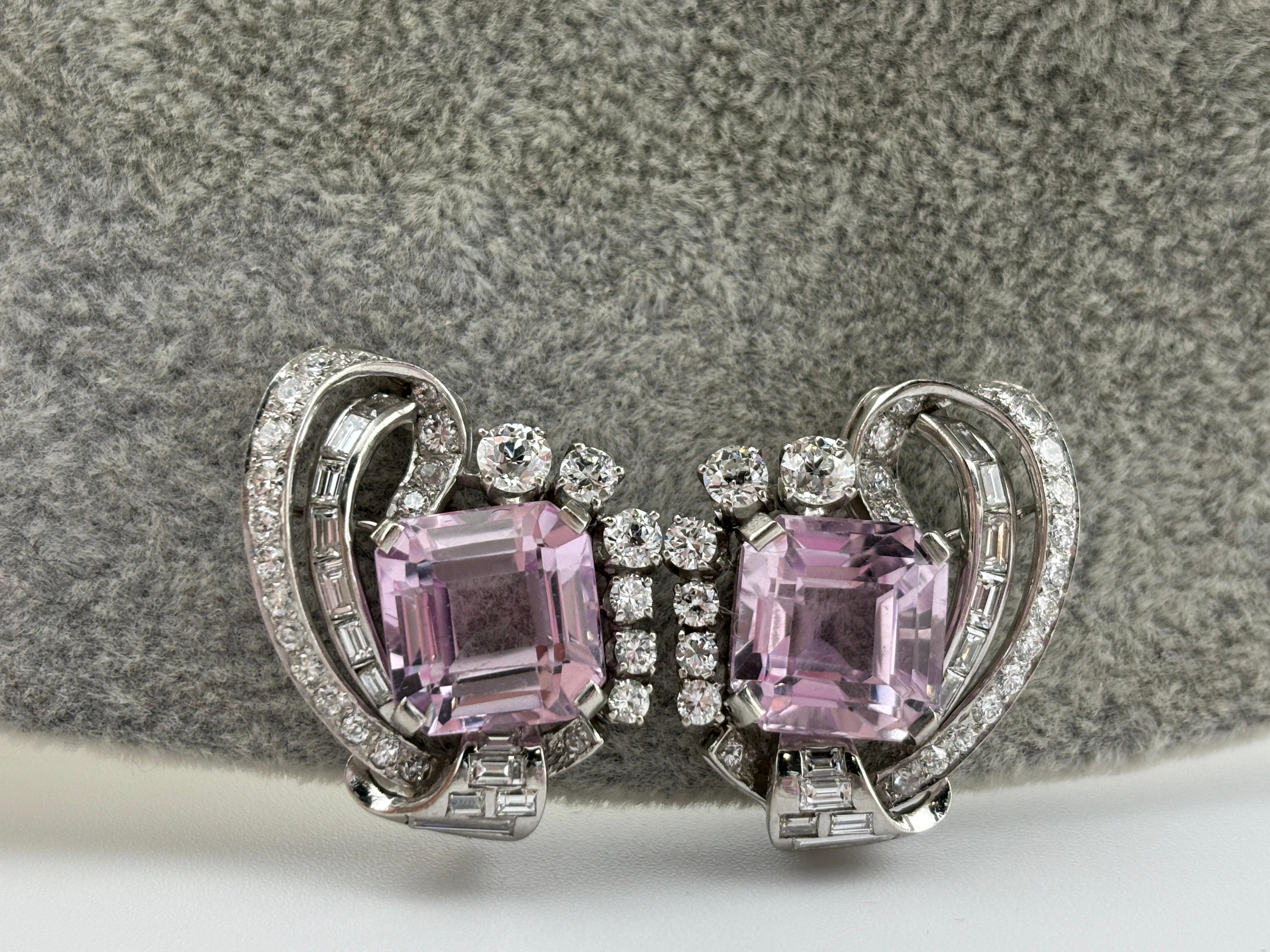 18k White Gold Kunzite & Diamond Earrings/Clip On For Sale 6