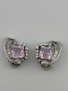 18k White Gold Kunzite & Diamond Earrings/Clip On