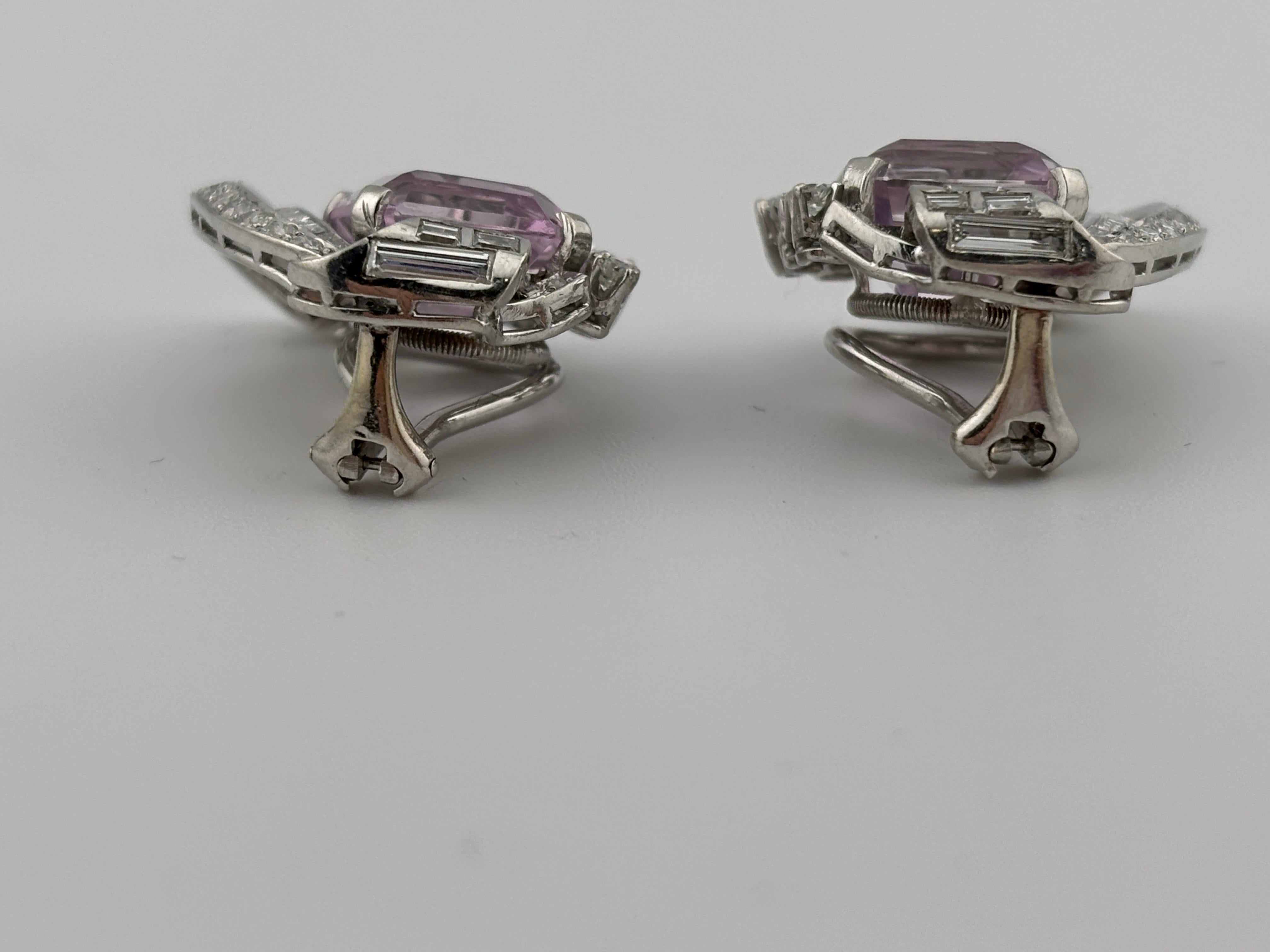 18k White Gold Kunzite & Diamond Earrings/Clip On In Good Condition For Sale In Bernardsville, NJ
