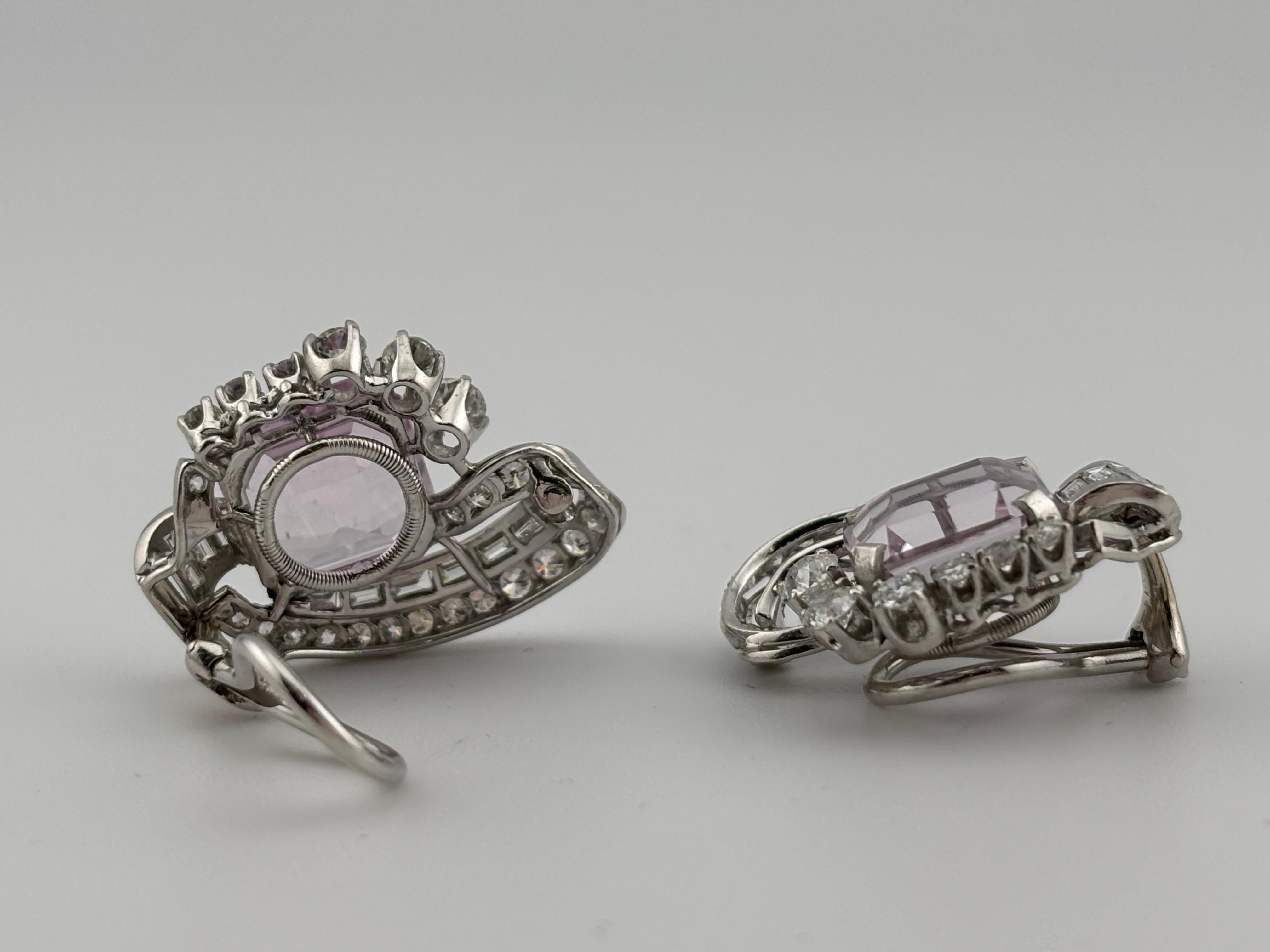 Women's or Men's 18k White Gold Kunzite & Diamond Earrings/Clip On For Sale