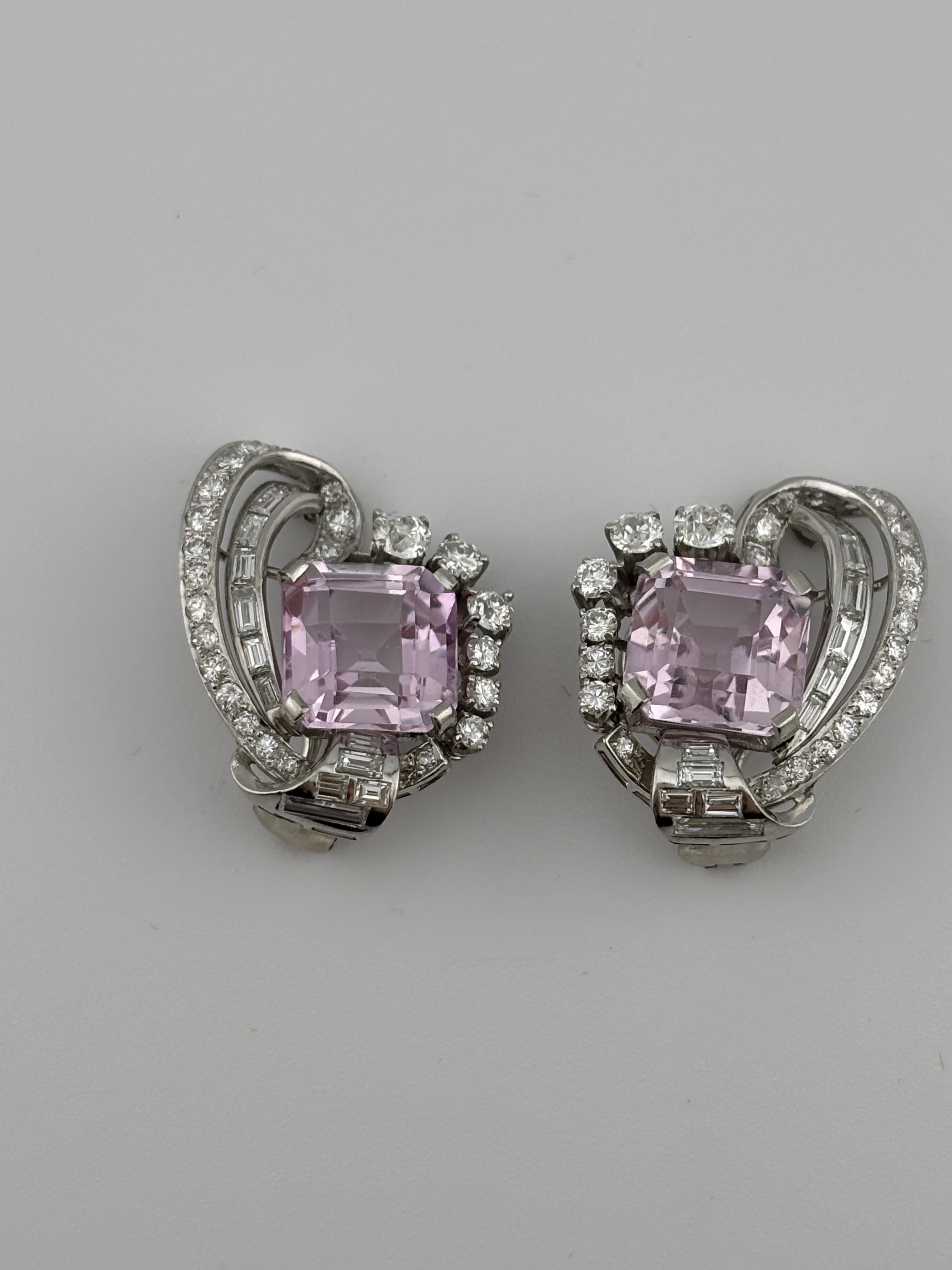 18k White Gold Kunzite & Diamond Earrings/Clip On For Sale 1