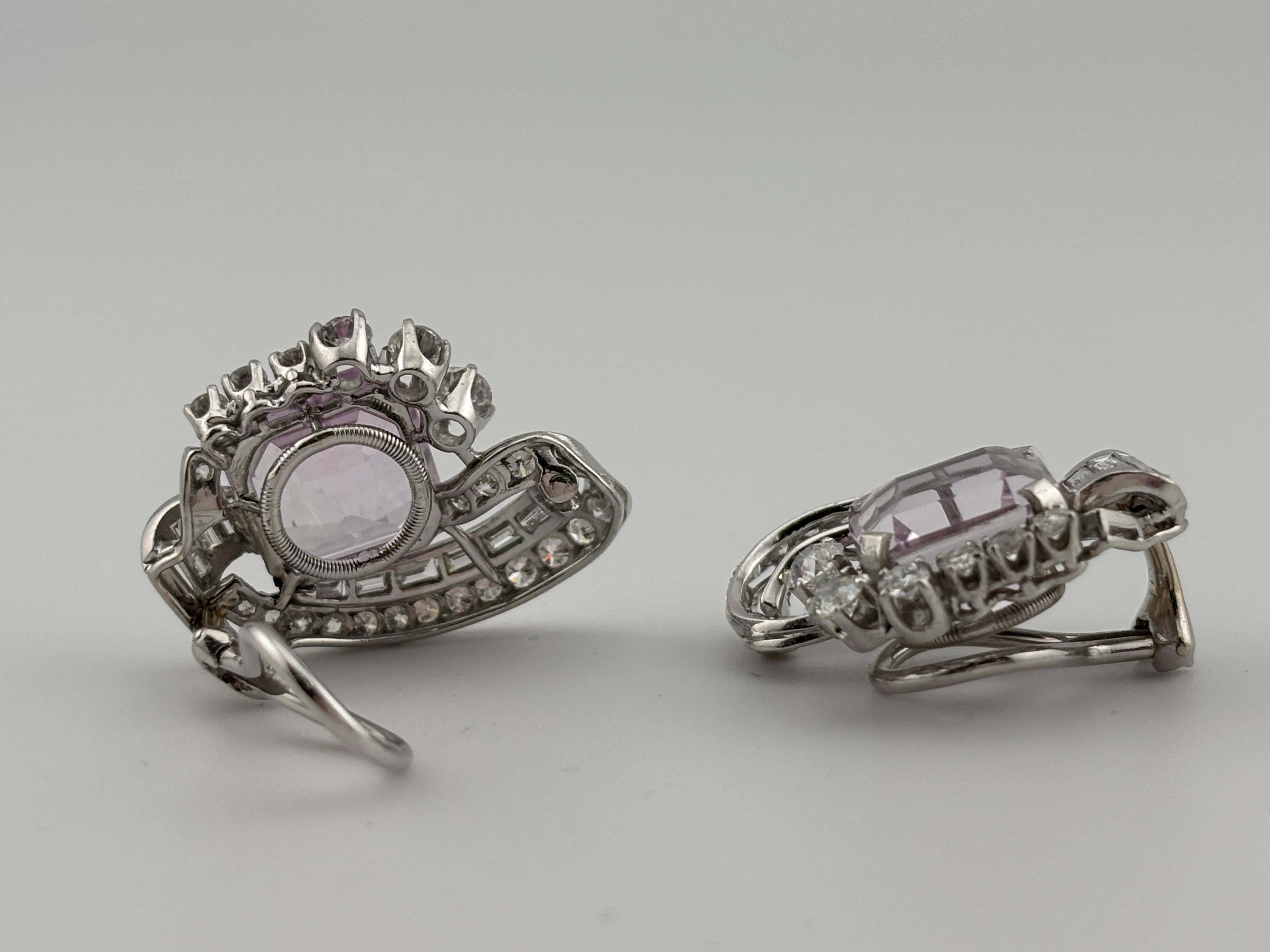 18k White Gold Kunzite & Diamond Earrings/Clip On For Sale 2