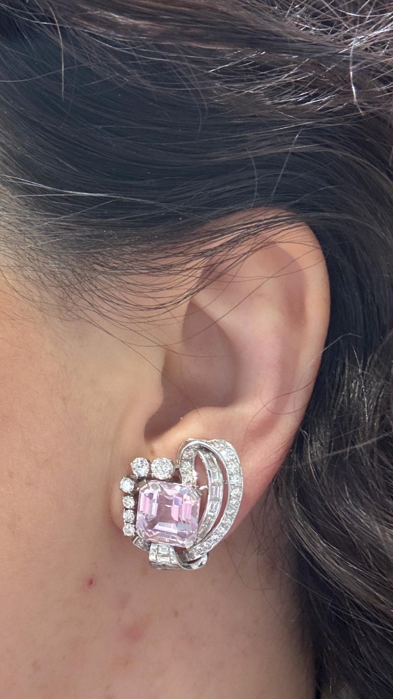 18k White Gold Kunzite & Diamond Earrings/Clip On For Sale 3
