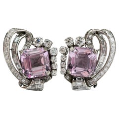 18 Karat Weißgold Kunzit & Diamant-Ohrringe/Schlickerei auf Ohrringen