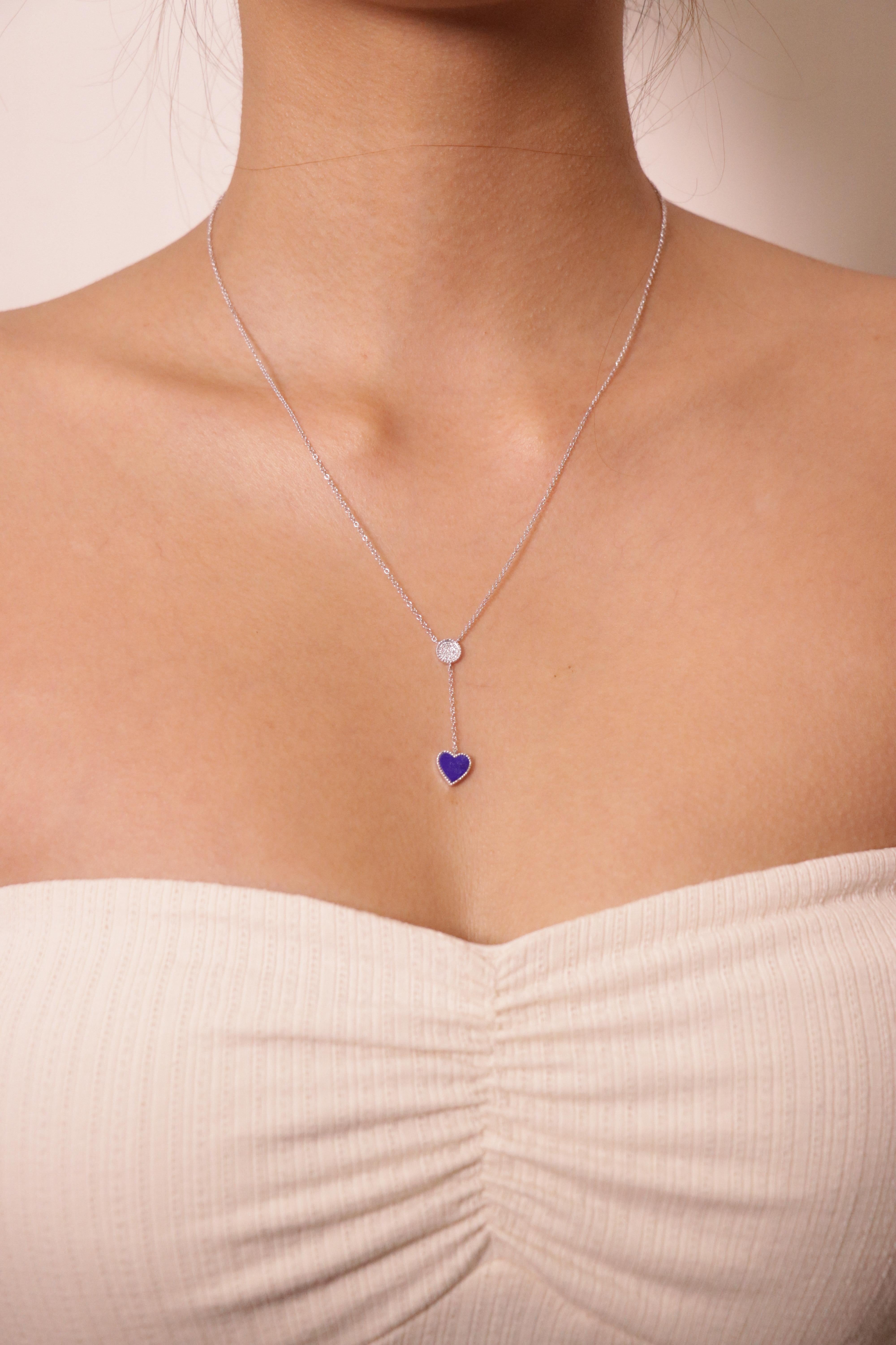 Collana Lariat in oro bianco 18k con Lapislazzuli 0,59 carati e diamanti rotondi in vendita 5