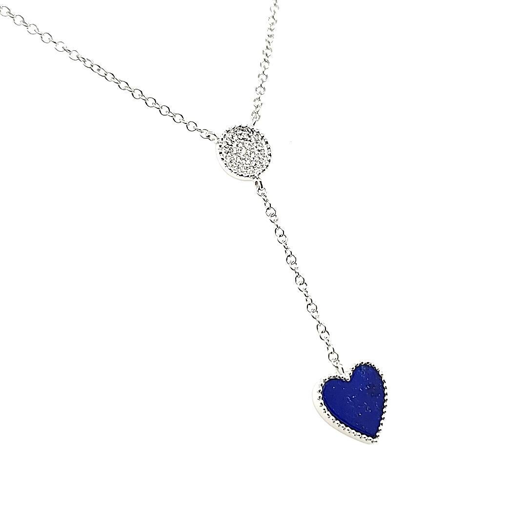 18k White Gold Lapis Lazuli Cts 0.59 and Round Diamond Lariat Necklace In New Condition For Sale In Hong Kong, HK