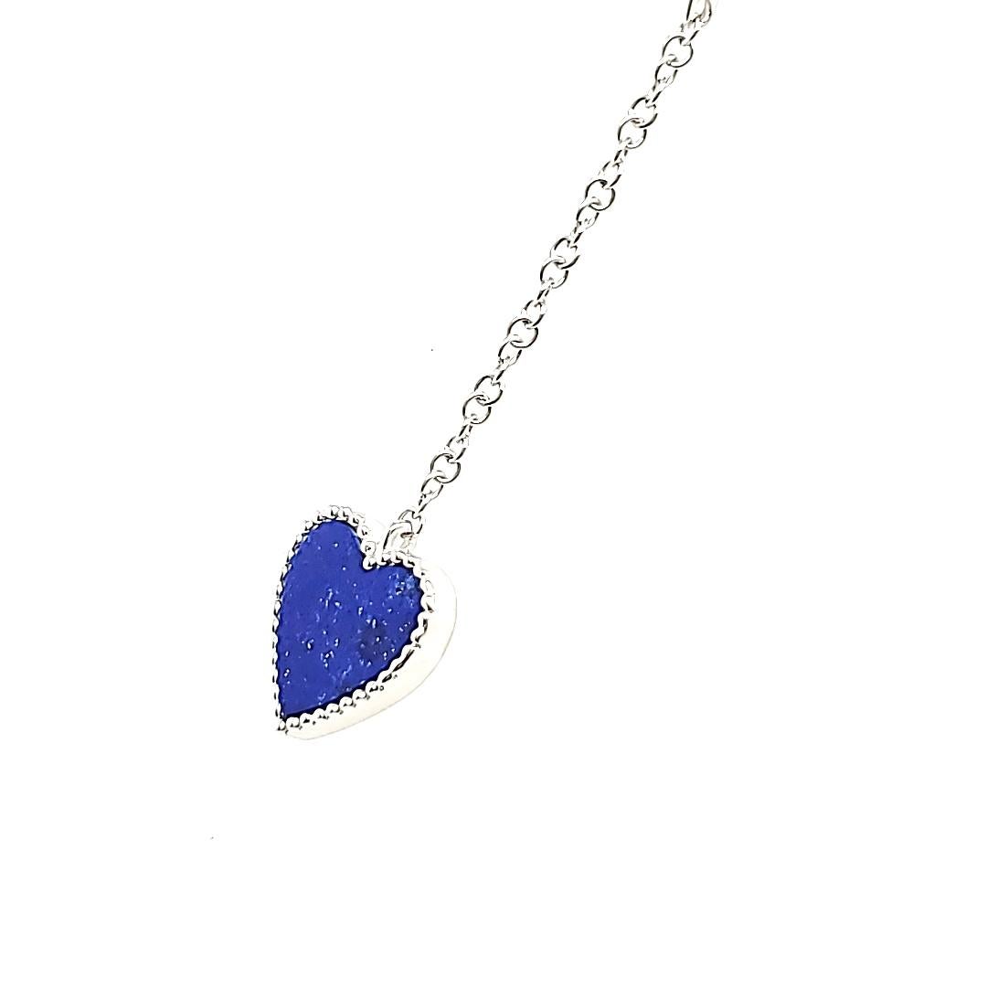 Women's 18k White Gold Lapis Lazuli Cts 0.59 and Round Diamond Lariat Necklace For Sale
