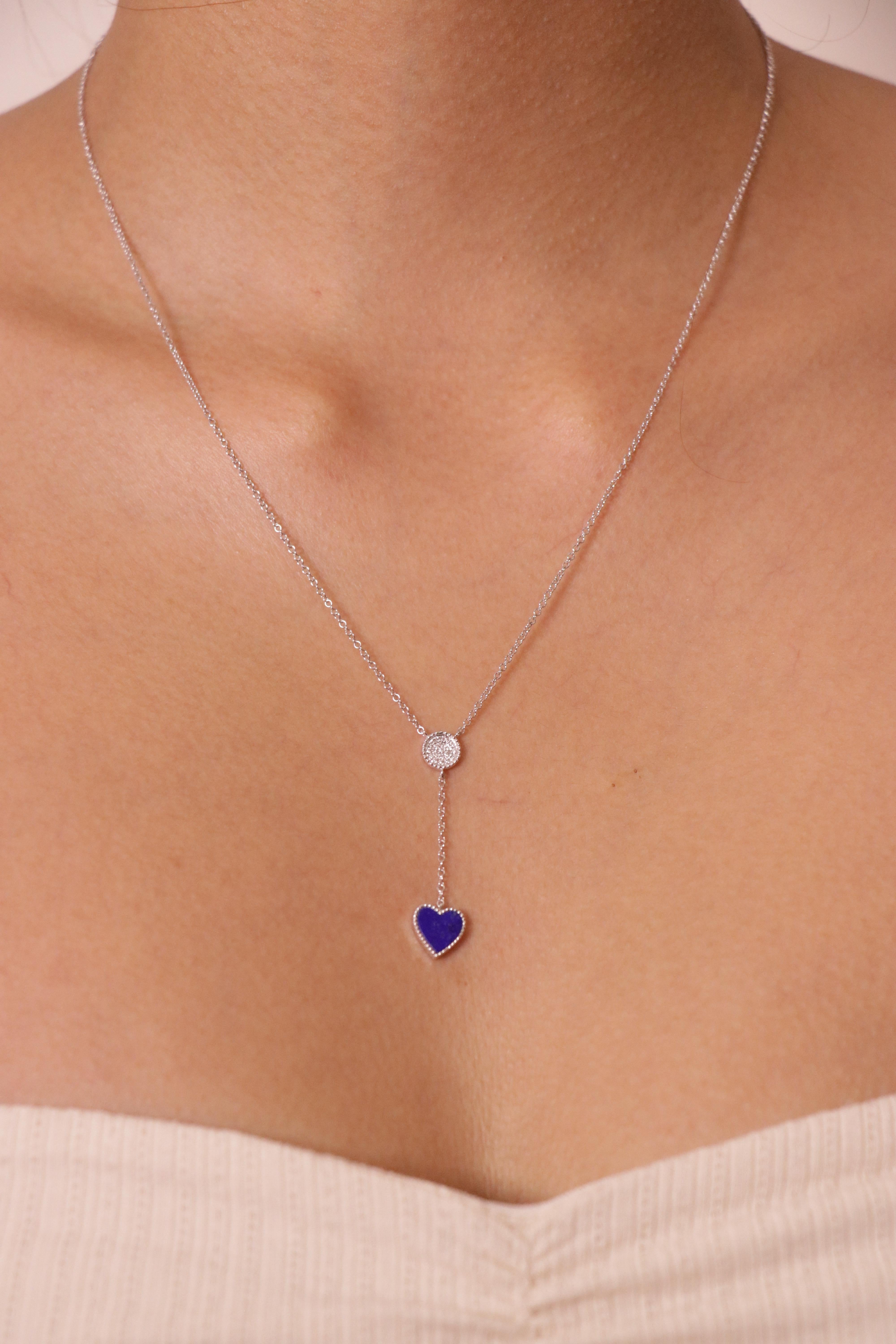 Collana Lariat in oro bianco 18k con Lapislazzuli 0,59 carati e diamanti rotondi in vendita 3