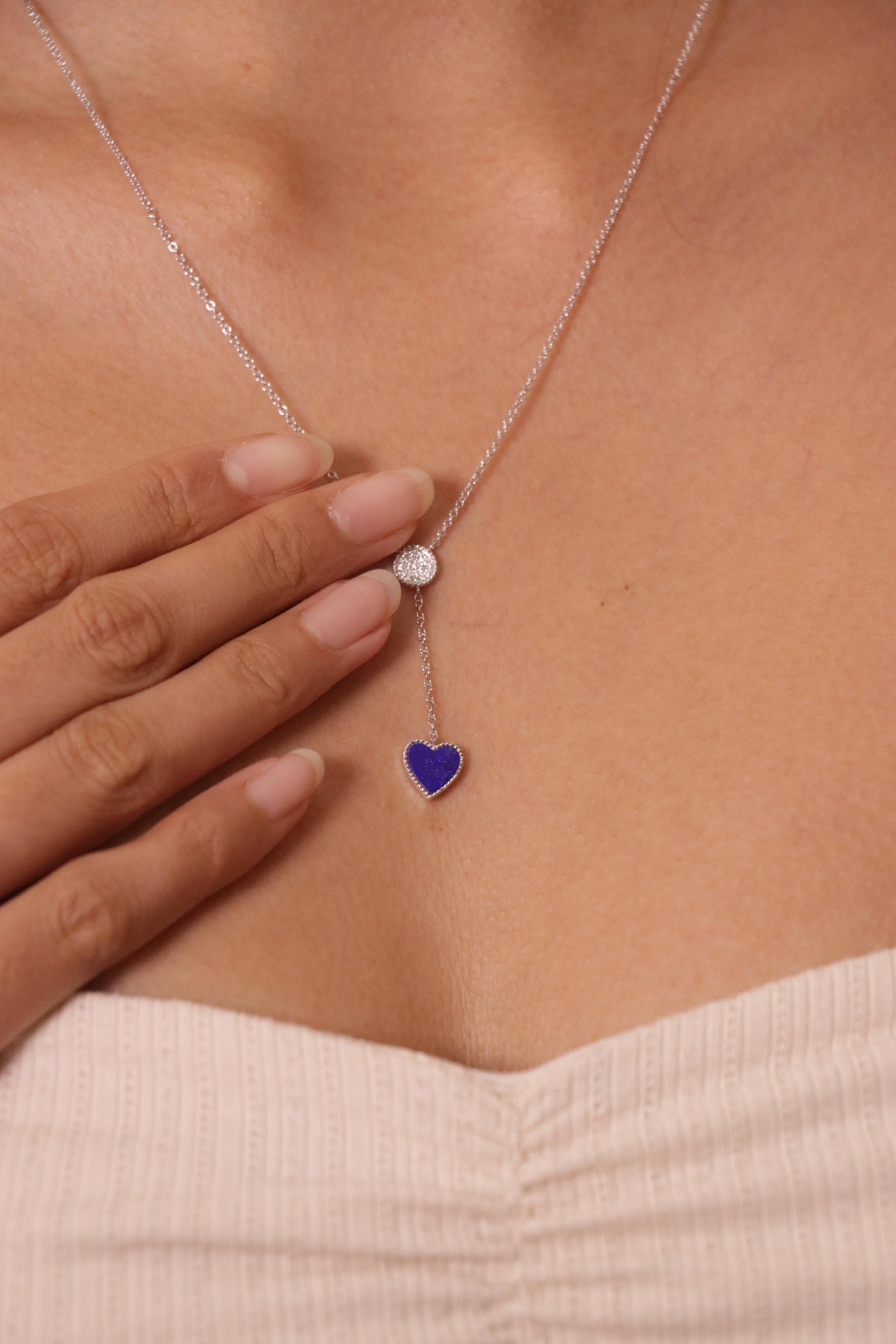 Collana Lariat in oro bianco 18k con Lapislazzuli 0,59 carati e diamanti rotondi in vendita 4
