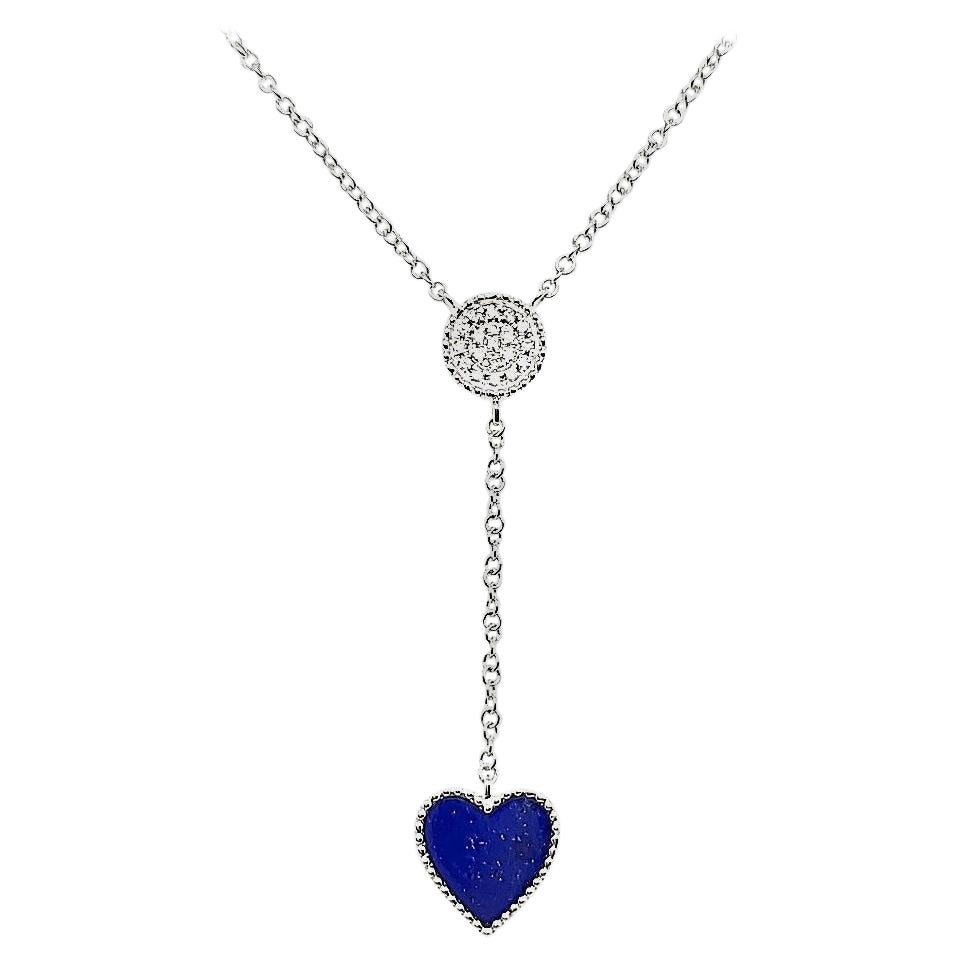 Collar Lariat de Oro Blanco de 18k Lapislázuli Cts 0.59 y Diamante Redondo en venta