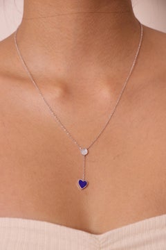 Collar Lariat de Oro Blanco de 18k Lapislázuli Cts 0.59 y Diamante Redondo