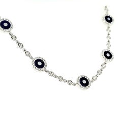 18k White Gold Lapis Lazuli Cts 0.91 and Round Diamond Bracelet