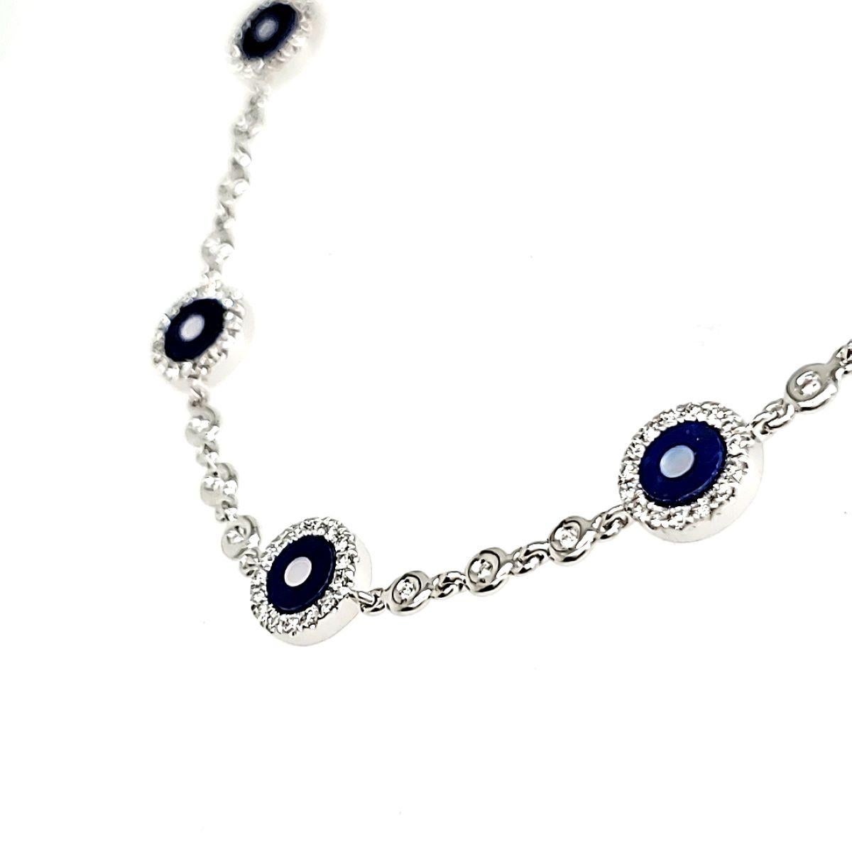 Pulsera de Oro Blanco 18k Lapislázuli Cts 0.91 y Diamante Redondo Corte redondo en venta