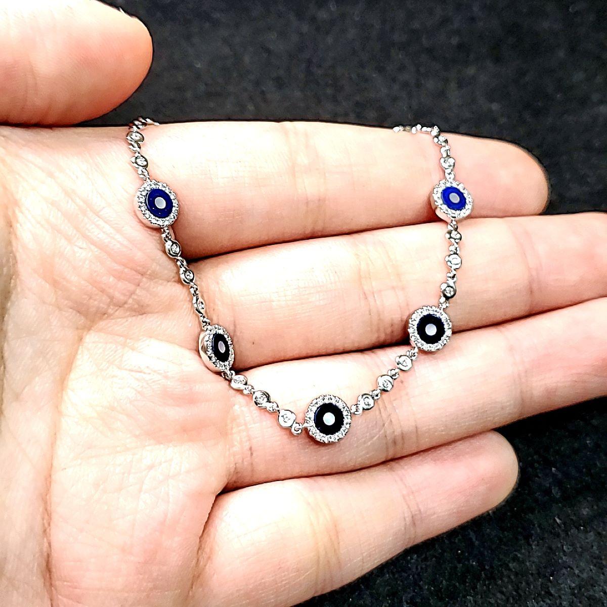 De las mujeres Pulsera de Oro Blanco 18k Lapislázuli Cts 0.91 y Diamante Redondo en venta