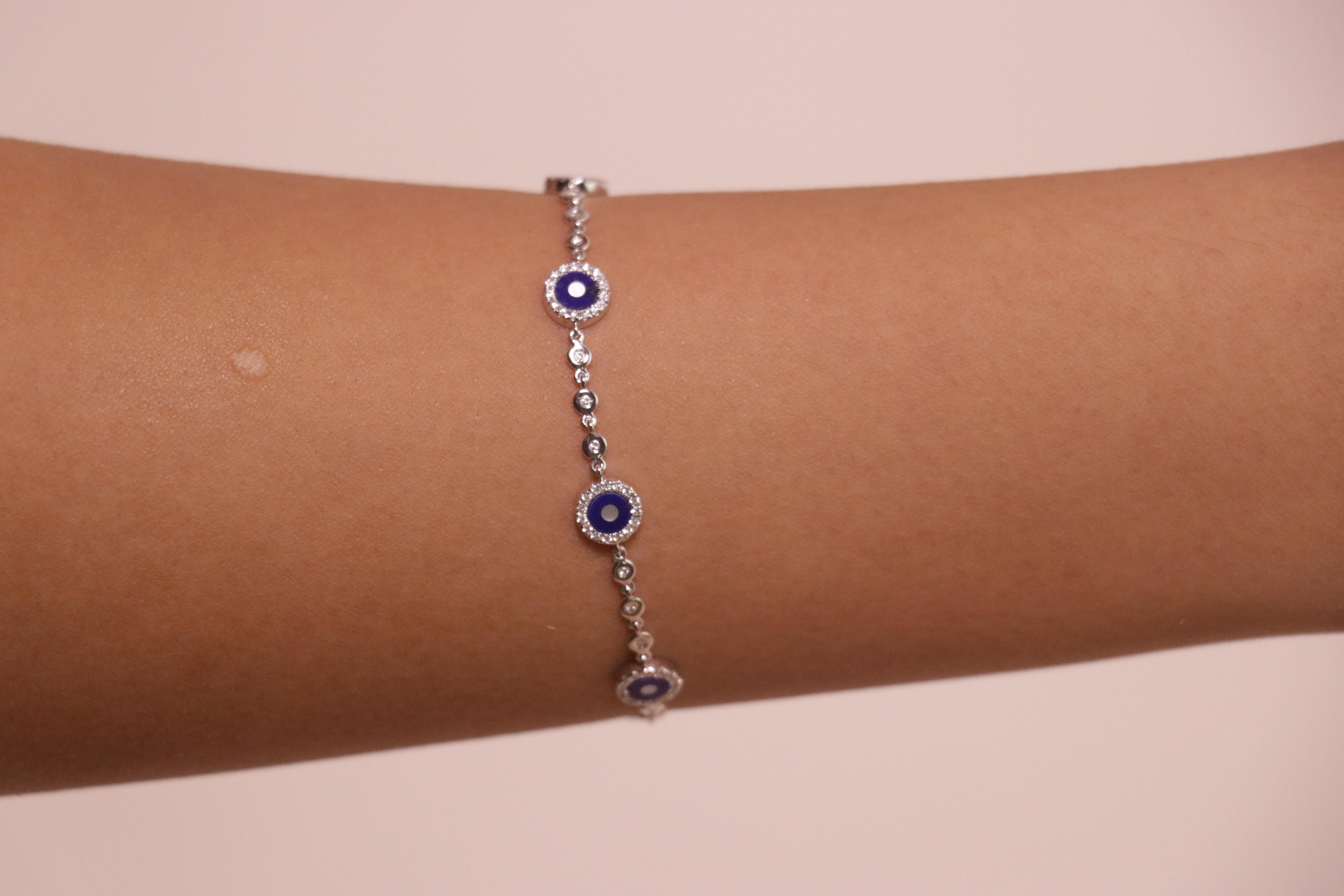 18k White Gold Lapis Lazuli Cts 0.91 and Round Diamond Bracelet For Sale 2