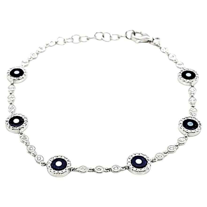 18k White Gold Lapis Lazuli Cts 0.91 and Round Diamond Bracelet