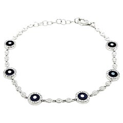 18k White Gold Lapis Lazuli Cts 0.91 and Round Diamond Bracelet