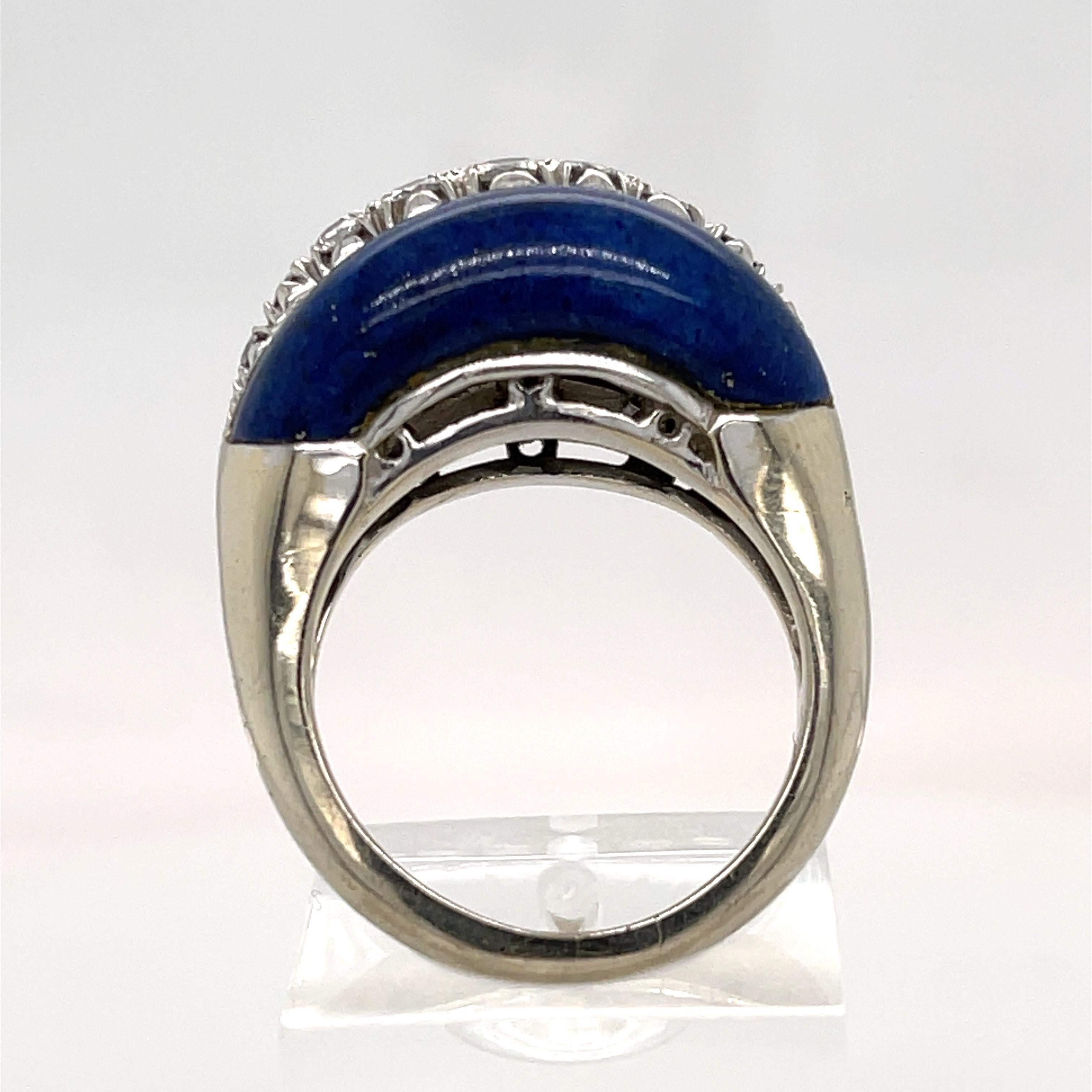 Modern 18k White Gold Lapis Lazuli & Diamond Ring For Sale