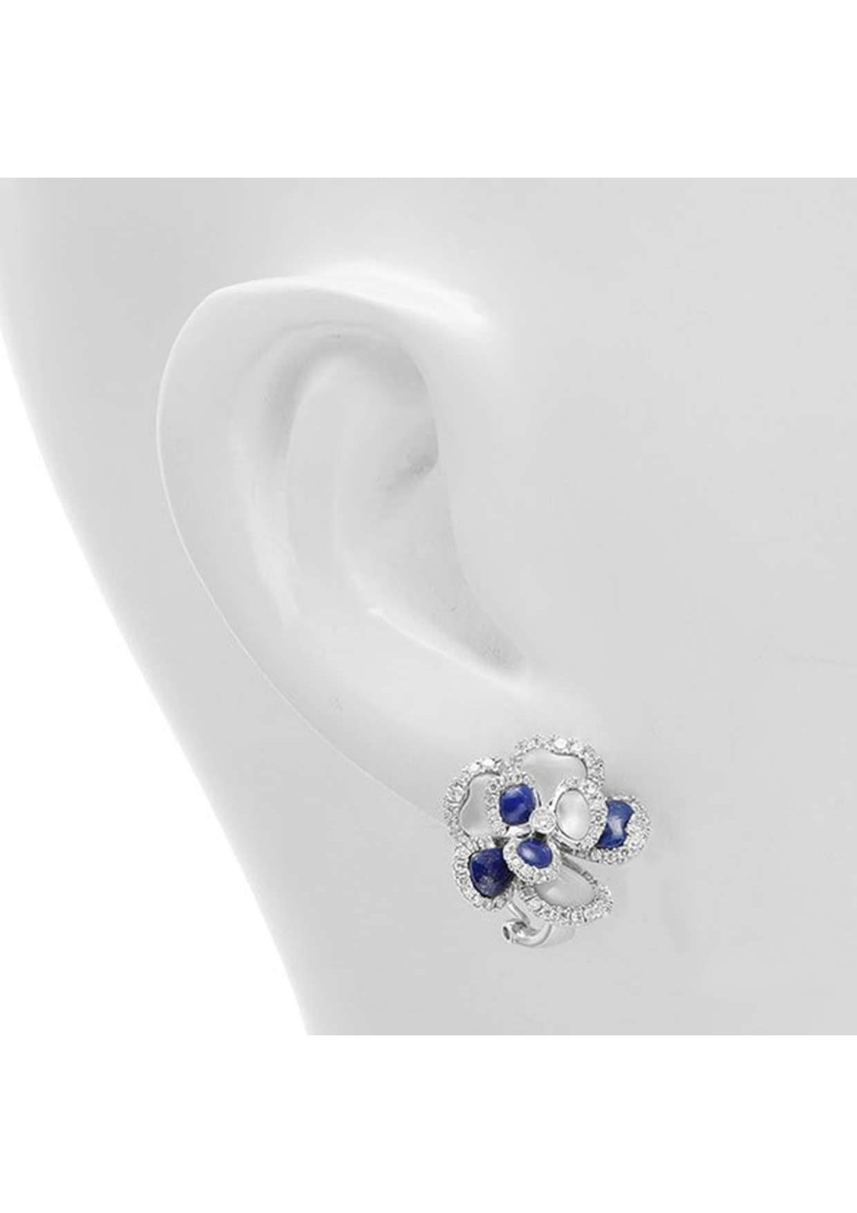 Taille brillant Boucles d'oreilles en or blanc 18 carats, lapis-lazuli, nacre et diamant en vente