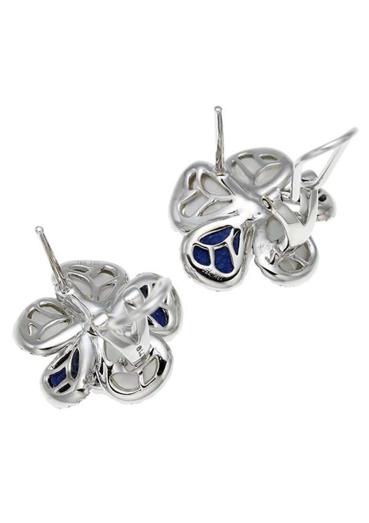 Artist 18K White Gold Lapis Lazuli Mother-of-Pearl Diamond Earrings For Sale