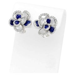 18K White Gold Lapis Lazuli Mother-of-Pearl Diamond Earrings