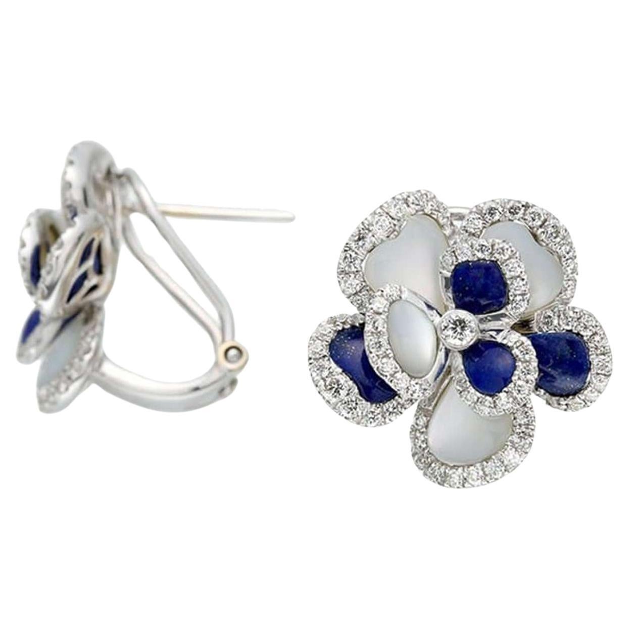 Pendientes de oro blanco de 18 quilates Lapislázuli Nácar Diamante