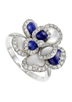 18K White Gold Lapis Lazuli Mother-of-Pearl Diamond Ring, Size 7.0