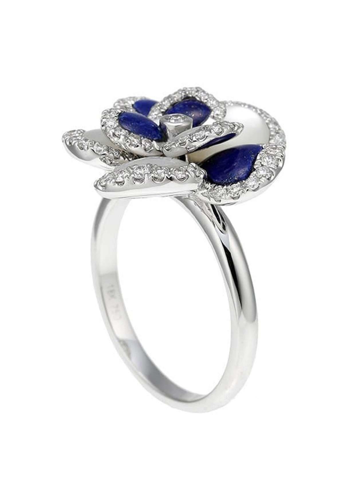Artist 18K White Gold Lapis Lazuli Mother-of-Pearl Diamond Ring, Size 7.0 For Sale