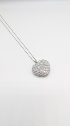 18K White Gold Large 3-D Natural Diamond Heart Pendant